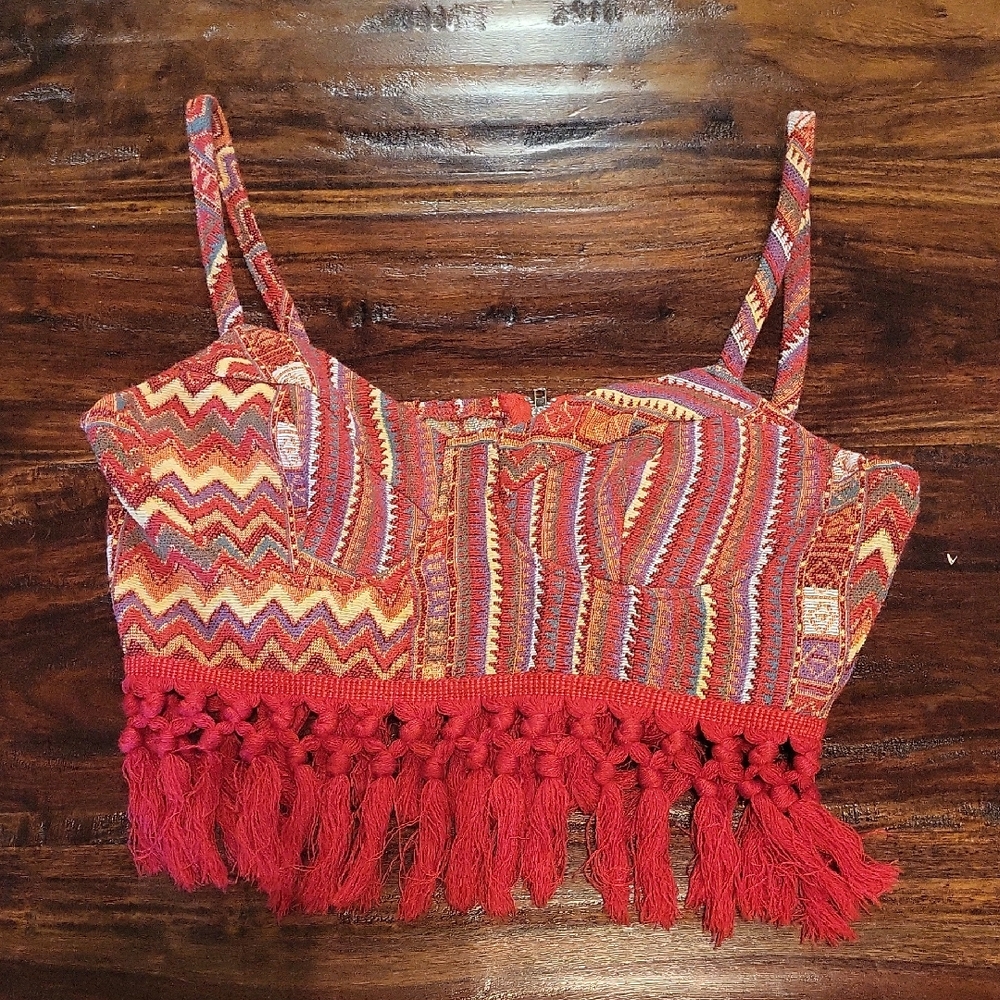 CIDER  Multicolor Zigzag Fringe Tank Top SZ M